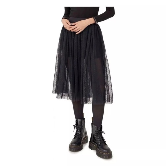 Free People Womens Black Dotted Eden soft Tulle layered Skirt Size L - Picture 6 of 11